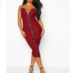 Bandage Zip Midi Bodycon Dress with leather detail
